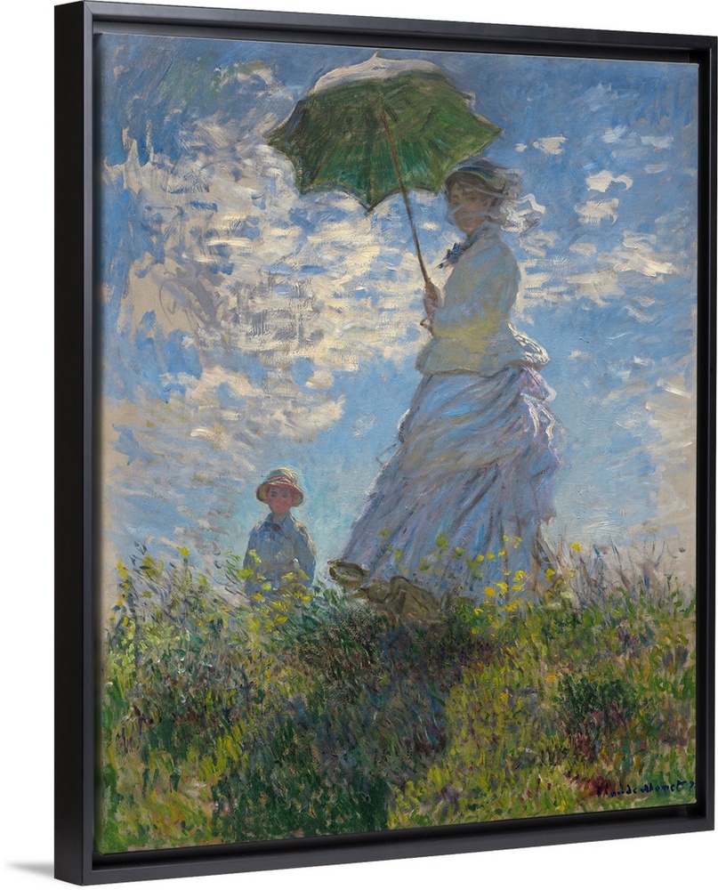 Woman with a Parasol-Madame Monet and Her Son, by Claude Monet, 1875, French impressionist painting, oil on canvas. Contra...