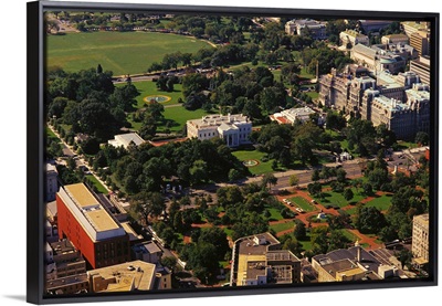 Aerial view of buildings in a city, White House, Washington DC, USA