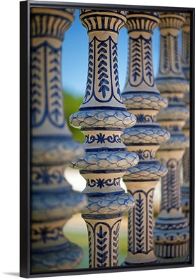 Blue and white ceramic fence, Seville, Andalucia Spain.