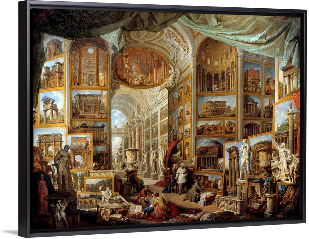 Gallery of a collector. Gallery of Ancient Rome's views. Painting by Giovanni Paolo Pannini (Panini) (1691-1765) 18th cent...