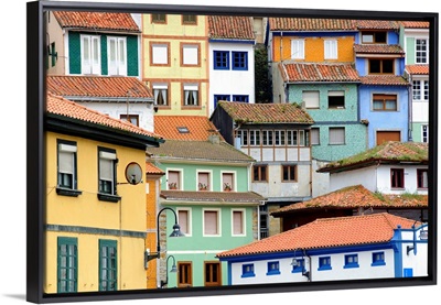Painted houses like a puzzle in Cudillero, Spain.