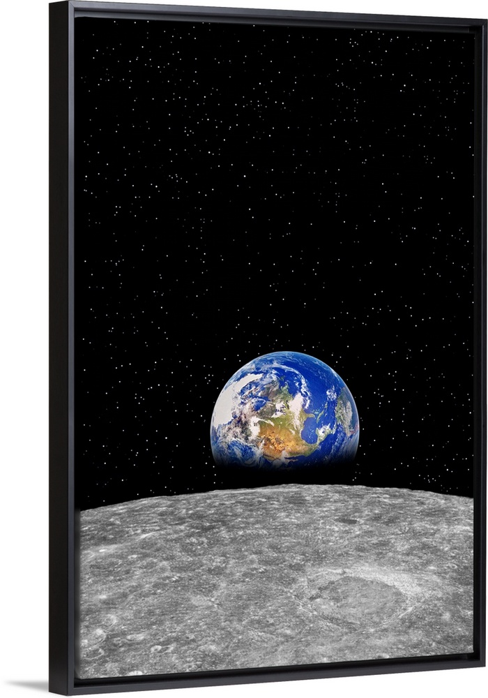 Planet earth rising over Moon
