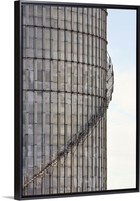 Stairs wind up a grain silo in rural Nebraska.