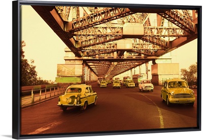 Taxis on a bridge, Howrah Bridge, Kolkata, West Bengal, India