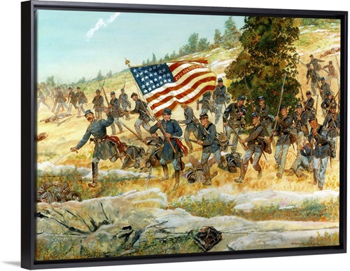 The Battle Of Gettysburg Stretched Canvas, Black Floating Frame