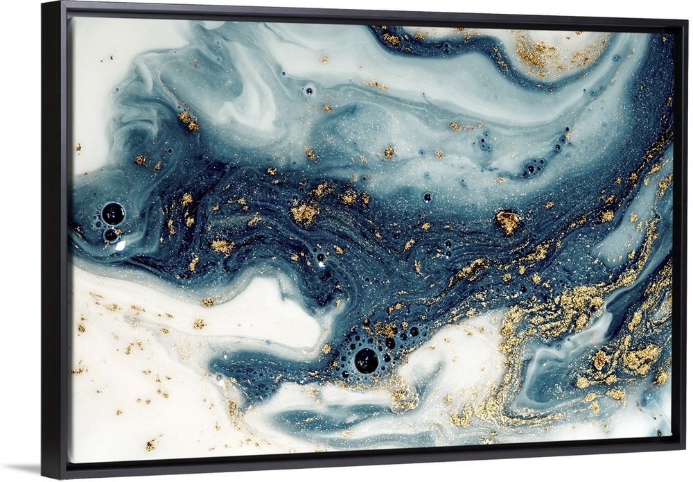 Fluid/liquid art with golden powder and sequins. Marble effect painting. Turkish paper.