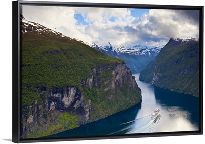 A Cruise Ship navigates through Geiranger Fjord, Geiranger, More og Romsdal, Norway
