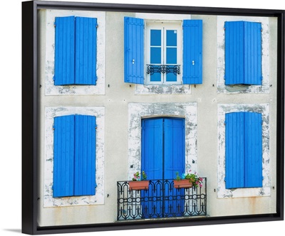 Blue Window Shutters And Door, Languedoc, France