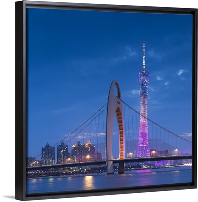 Canton Tower and Liede Bridge at dusk, Guangzhou, Guangdong, China