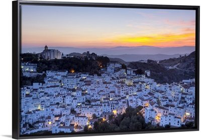 Casares at sunset, Casares, Malaga Province, Andalusia, Spain
