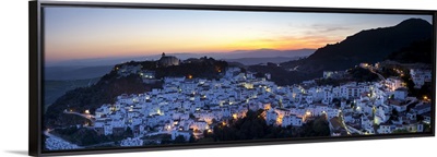 Casares at sunset, Casares, Malaga Province, Andalusia, Spain