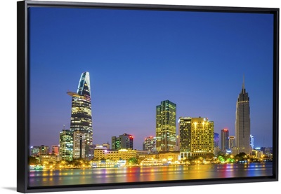 Central Ho Chi Minh City skyline and Saigon River at dusk, Vietnam
