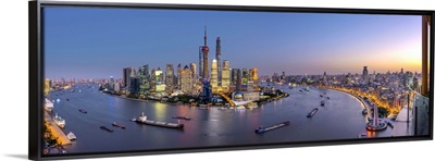 China, Shanghai, Pudong District Skyline across Huangpu River