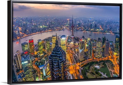 China, Shanghai, View over Pudong Financial District, Huangpu River beyond