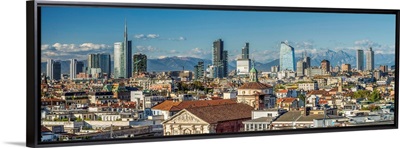 City skyline with the Alps in the background, Milan, Lombardy, Italy