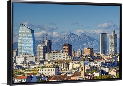 City skyline with the Alps in the background, Milan, Lombardy, Italy