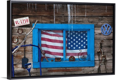 Colorado, Telluride, US Flag in window