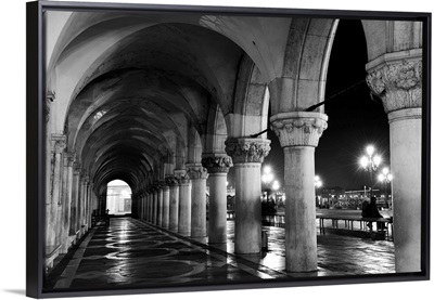 Columns of The Doge's Palace at night, Venice, Veneto region, Italy