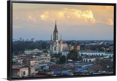 Cuba, Camaguey, View of city looking towards The Sacred Heart of Jesus Cathedral
