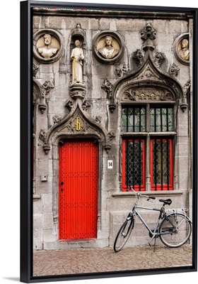 Detail of the facade of Holy Blood Basilica, Burg, Bruges, West Flanders, Belgium