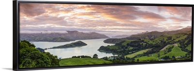 Elevated view over Banks Peninsular, Canterbury, South Island, New Zealand