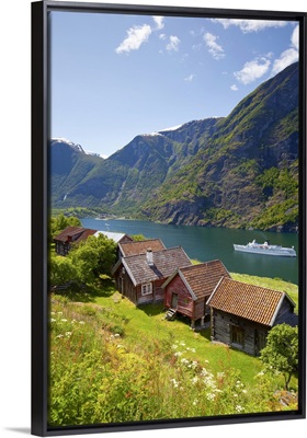 Elevated view over Otternes Bygdetun, Aurlands Fjord, Sogn og Fjordane, Norway