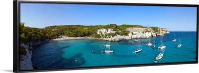 Elevated view over the idyllic bay of Cala Macarelleta, Menorca, Balearic Islands, Spain