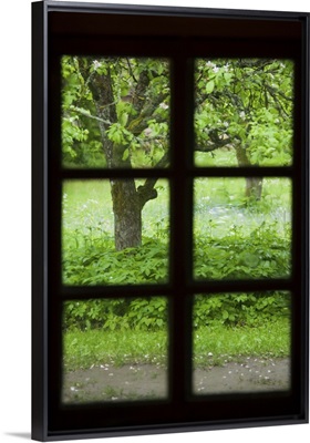 Estonia, Muhu Island, Muhu Open Air Museum, view through fishing hut window