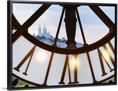 France, Paris, Musee d'orsay, Giant ornamental clock and Basilique Du Sacre Coeur