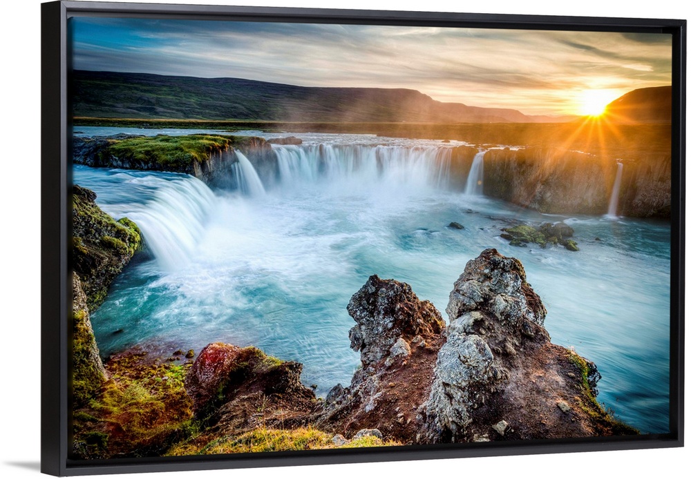 Godafoss, Myvatn, Iceland. the waterfall of the Gods at sunset.