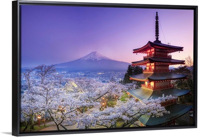 Japan, Yamanashi Prefecture, Fuji-Yoshida, Chureito Pagoda, Mt Fuji and Cherry Blossoms