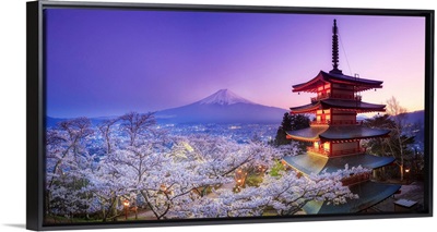 Japan, Yamanashi Prefecture, Fuji-Yoshida, Chureito Pagoda, Mt Fuji and Cherry Blossoms