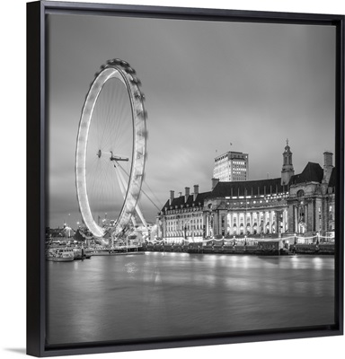 London Eye and former County Hall, South Bank, London, England