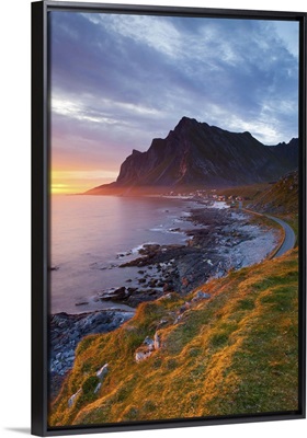 Mightnight Sun over Dramatic Coastal landscape, Flakstadsoya, Nordland, Norway