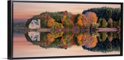 Old Stone Church In West Boylston With American Flag, Massachusetts