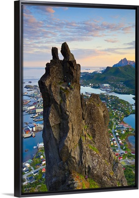 Rock Climbers scale the famous Svolvaer, Lofoten, Nordland, Norway