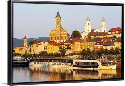 St. Paul's church and St. Stephan's Cathedral illuminated at sunset, Germany