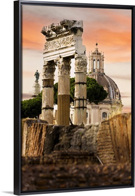 Sunset Over An Old Dome Of A Church And Imperial Forums, Rome, Italy