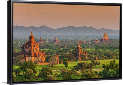 Sunset over the ancient temples and pagodas, Bagan, Myanmar or Burma
