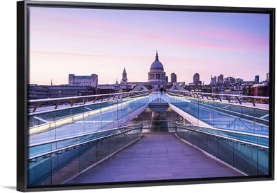 Sunset Over The Millenium Bridge And St. Pauls Cathedral, London, England
