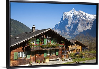 Traditional Houses, Wetterhorn and Grindelwald, Berner Oberland, Switzerland