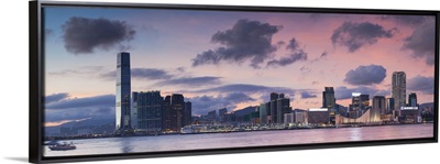 Tsim Sha Tsui and West Kowloon skyline at sunset, Kowloon, Hong Kong