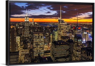 View over Midtown Manhattan skyline at dusk from the Top of the Rock, New York