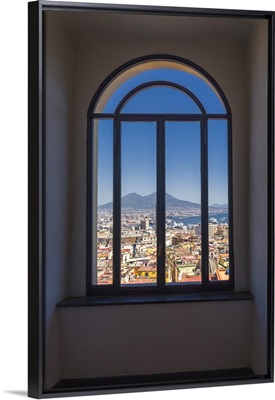 Window On Naples, Campania, Italy, Vesuvius And Cityscape