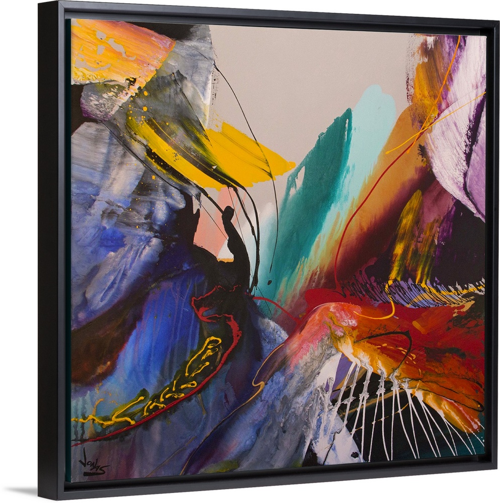 Contemporary abstract painting using wild and vivid colors coming together to create depth.