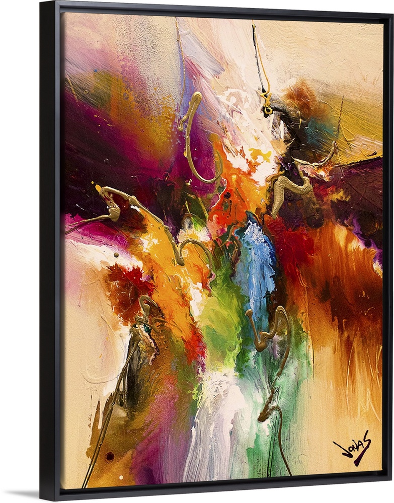 Contemporary abstract painting using a convergence of textures and tones spanning the gamut of color.