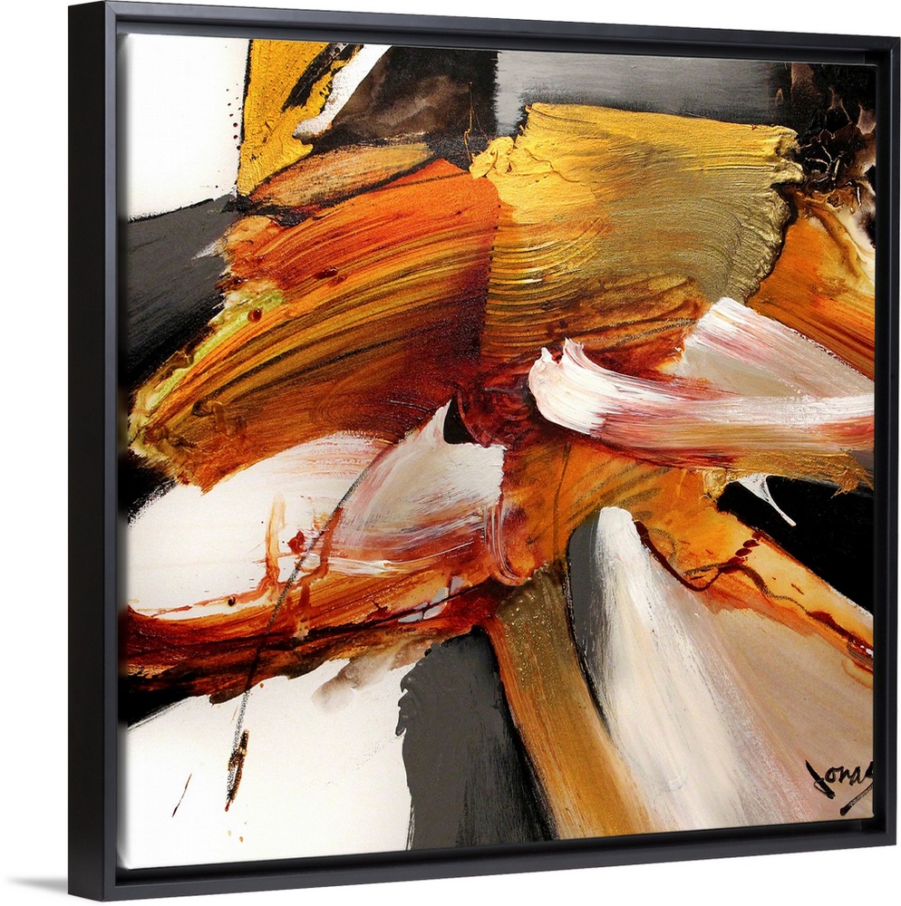 Large wall picture of a square abstract painting created with huge smears of color.