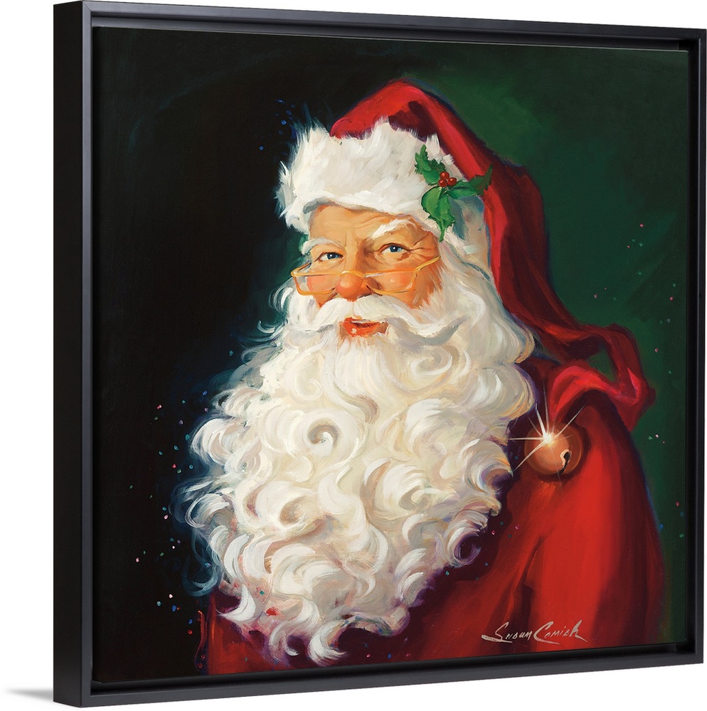 Portrait of Santa with a white beard.