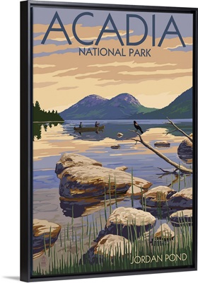 Acadia National Park, Maine - Jordan Pond: Retro Travel Poster