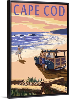 Cape Cod, Massachusetts - Woody on Beach: Retro Travel Poster